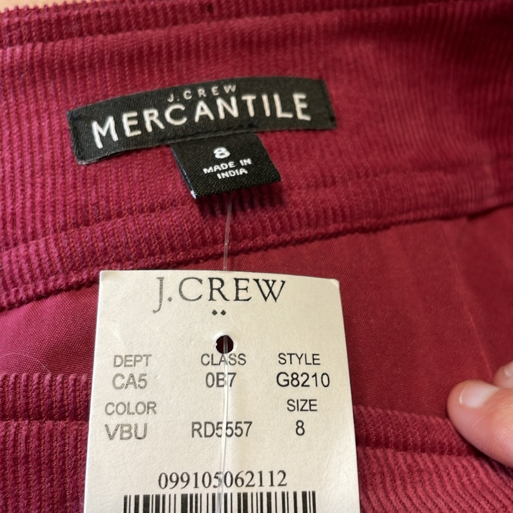 NWT Mercantile J.Crew Maroon Corduroy Mini Skirt with Gold Zipper Size 8 - Picture 2 of 6